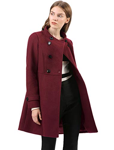 Allegra K Abrigo De Invierno Collar del Soporte De Capa Doble De Pecho para Mujeres - Borgoña/XL