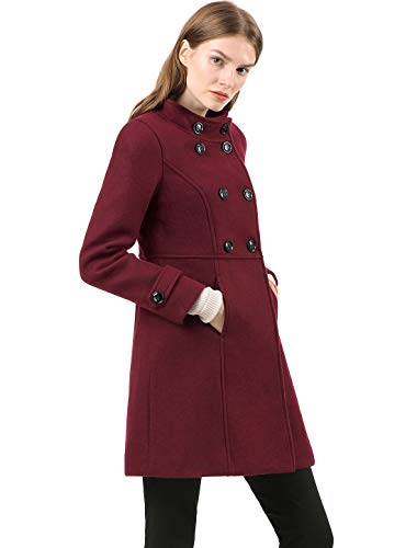 Allegra K Abrigo De Invierno Collar del Soporte De Capa Doble De Pecho para Mujeres - Borgoña/XL