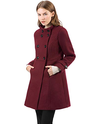 Allegra K Abrigo De Invierno Collar del Soporte De Capa Doble De Pecho para Mujeres - Borgoña/XL