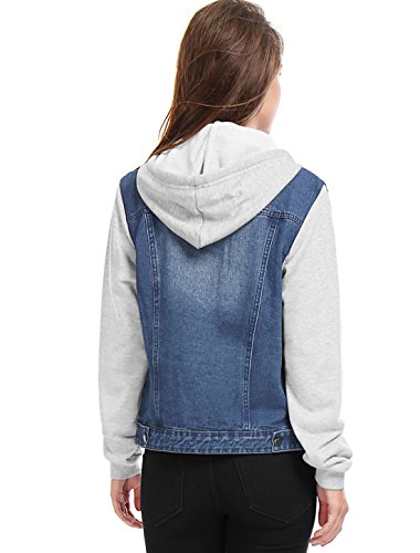 Allegra K Chaqueta Vaquera con Bolsillos para Mujeres con Capucha De Cordón Azul Oscuro XS