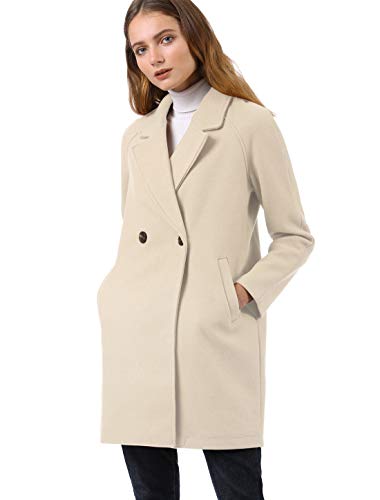 Allegra K Trench Abrigo Raglán Doble Botonadura Solapa con Muescas para Mujer Crema XS