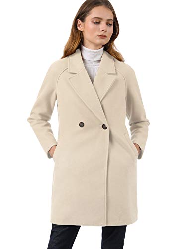 Allegra K Trench Abrigo Raglán Doble Botonadura Solapa con Muescas para Mujer Crema XS