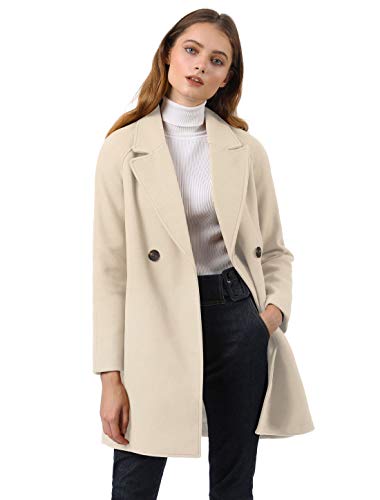 Allegra K Trench Abrigo Raglán Doble Botonadura Solapa con Muescas para Mujer Crema XS