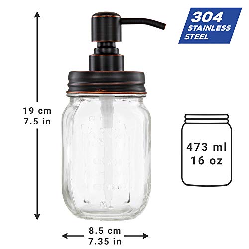 Altglas Dispensador de jabón Vintage Hecho de Tarro de masón Retro - Mason Jar 473 ml con Bomba de Acero Inoxidable (Aceite de Cobre frotado)