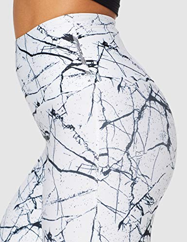 Amazon Brand -AURIQUE Leggings deportivos de largo pirata estampados de cintura alta para mujer, Gris (Marble White Print), 38, Label:S