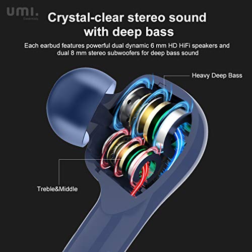 Amazon Brand-Umi Auriculares inalámbricos Bluetooth 5.0 con Hybrid drivers quad Umibuds altavoces de grafeno duales dinámicos auriculares bluetooth inalambricos estéreo IPX7 resistentes al agua (azul)