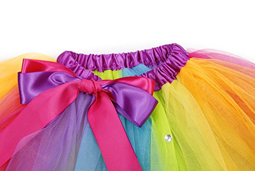 AmzBarley Disfraz de Unicornio para niña Falda de tutú arcoíris con Pinza de Pelo Arcoiris y aro de Pelo Unicornio para espectáculos de Baile de Fiesta (M, Multicolor 2)