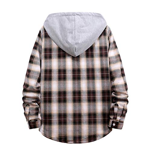 ANGLE Hombres de la moda de manga larga chaqueta camisa casual con capucha a cuadros superior al aire libre joggings entrenamiento senderismo camisa superior chaqueta