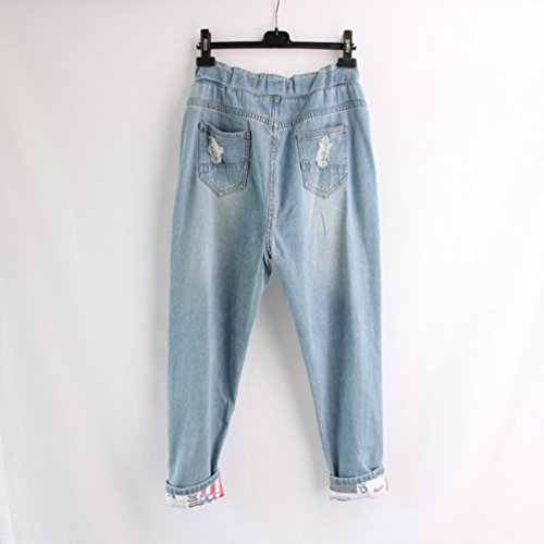 Anguang Mujer Boyfriend Vaqueros Ajuste Suelto Pantalones Jeans Haremjeans con Cordón Ligero Azul 2XL