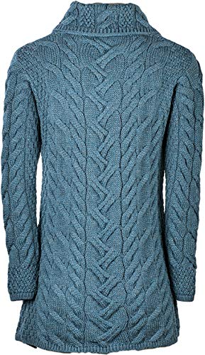 Aran Mills Mujer 3 Botón Largo Lana Merino Cárdigan Marine Azul - Azul, XXL