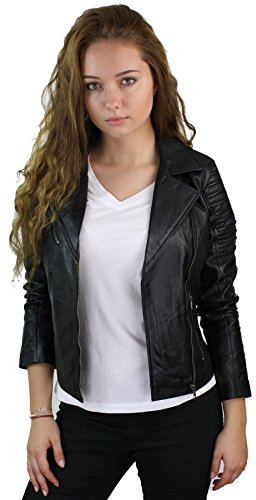 Aviatrix Ayesha Chaqueta Ajustada para Mujer de Cuero autentico Negro, Estilo Biker - Negro, Large