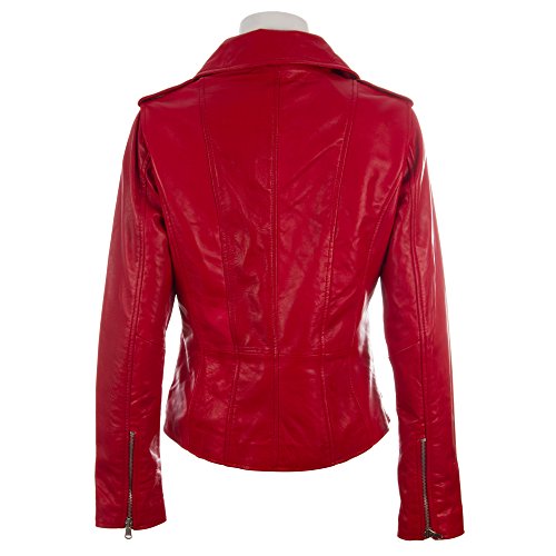 Aviatrix Chaqueta Biker De Cuero Autentica para Mujer con Multiples Cremalleras (AGSM)