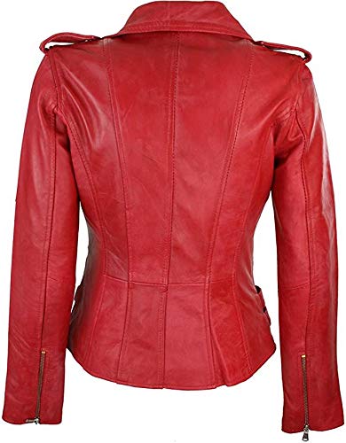 Aviatrix. Chaquetea para mujer de cuero auténtico, diseño retro, color rojo rojo XXXL