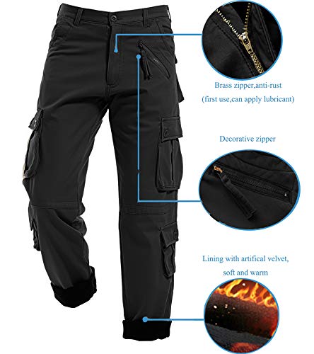 AYG Invierno Pantalón Militar Hombre Pantalones Cargo Pants Espesor Trousers 29-40 (W38/L33(ES 48) 38" cintura/33 Inseam, Negro(Black#22))