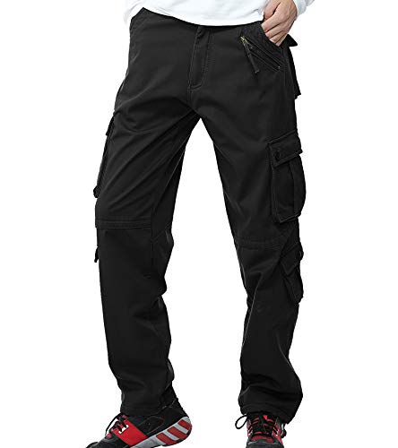 AYG Invierno Pantalón Militar Hombre Pantalones Cargo Pants Espesor Trousers 29-40 (W38/L33(ES 48) 38" cintura/33 Inseam, Negro(Black#22))