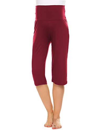 Balancora Pantalón pirata de mujer para el embarazo, pantalones resistentes para el embarazo, longitud 3/4, ideal para verano y yoga, con abdomen extra borgoña S