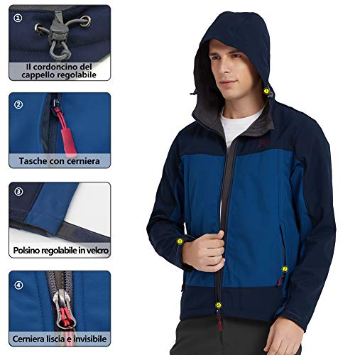 BALCONY & FALCON Chaqueta de Senderismo para Hombre Chaqueta Softshell Chaqueta de Trekking Resistente al Agua y Transpirable. (Azul Oscuro, M)