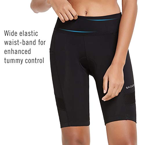 BALEAF - Pantalón corto de ciclismo para mujer, acolchado de gel 3D, cinturilla ancha, FPU 50+; para ciclismo, spinning, bicicleta de carretera