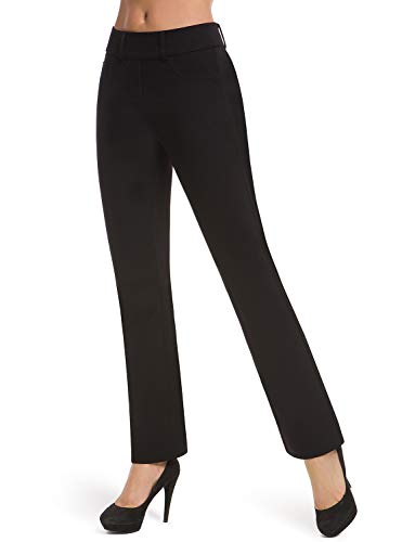 Bamans Pantalones Elegantes Push up Mujer, Acampanado Elásticos Pantalón Cintura Alta Largos Straigth Pantalones para Yoga, Oficina, Casual (Negro,XX-Large)