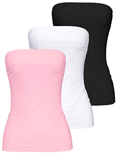 Banda de Sujetador sin Tirantes de Mujeres Elástico Tops Bandeau Largo Elástico Tubo Superior sin Tirantes Tank Top 3 Pack