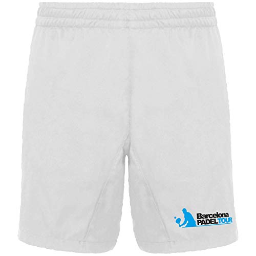 Barcelona Padel Tour | Pantalón Corto con Bolsillos para Hombre | Short en Tejido Ligero y Transpirable con Estampación Especial de Pádel | Ropa Deportiva Blanco XL