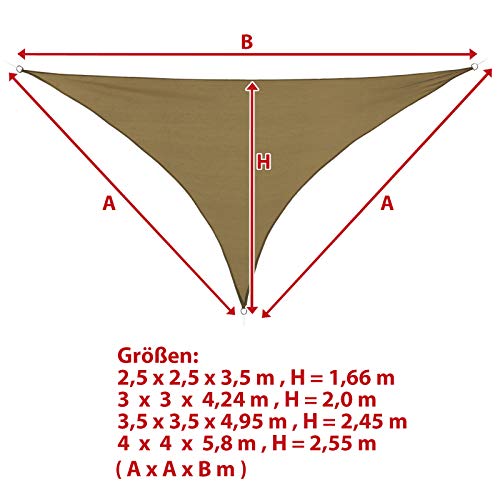 BB Sport Toldo Vela 3.6m x 3.6m x 3.6m Capuchino Triangular HDPE Vela Sombra Protección Rayos UV 90% Transpirable