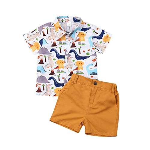 Bebé Niño Traje de 2 Piezas Conjunto Top Camisa de Manga Corta Pantalón Corto Camiseta con Estampado Infantil Ropa Verano de Playa para Vacaciones (Dinosaurio, 2-3 Años)