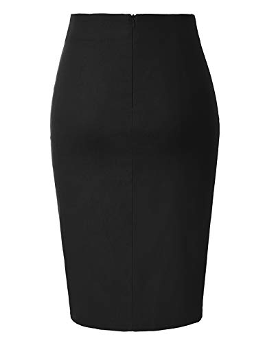 Belle Poque Falda Plisada clásica para Oficina de Mujer Falda hasta la Rodilla Estilo Bodycon Negro # 2145 Pequeño