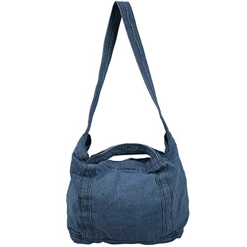 Bestlymood Bolso Holgado Vaquero Bolso Informal de Tela de Vaquero Ocio Estilo Coreano Moda Bolso de Asa Superior de Mensajero de Moda Japonesa, Cielo Azul