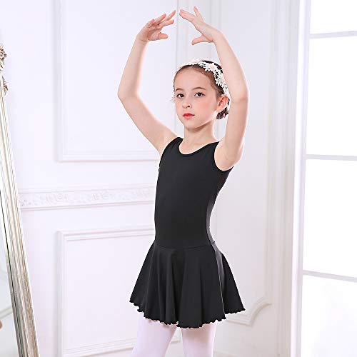 Bezioner Niña Vestido de Ballet Maillot de Danza Gimnasia Clásico Tutú sin Mangas con Falda Negro 150