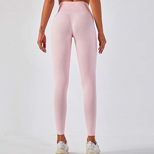 BOIYI Mallas de Deporte de Mujer, Color Sólido Leggins Pantalones Deporte Yoga, Leggings Mujer Fitness Suaves Elásticos Cintura Alta para Reducir Vientre(Rosado,S)