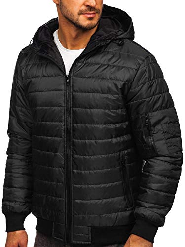 BOLF Hombre Chaqueta acolchada de Entretiempo Cierre de Cremallera Cuello alto Cazadora Plumíferos Deporte Chaqueta de Ocio Básico Outdoor Estilo Casual J.STYLE MY13 Negro XXL [4D4]