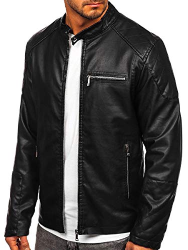 BOLF Hombre Chaqueta De Cuero Ecológico Cierre De Cremallera Chaqueta de Piel Cazadora Estilo Casual J.Boyz 1151 Negro L [4D4]