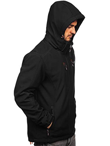 BOLF Hombre Chaqueta de Entretiempo Softshell con Capucha Cierre de Cremallera Cazadora Ropa de Abrigo Transirable Cortavientos Outdoor Estilo Deportivo Freestep WX063 Negro-Rojo XL [4D4]