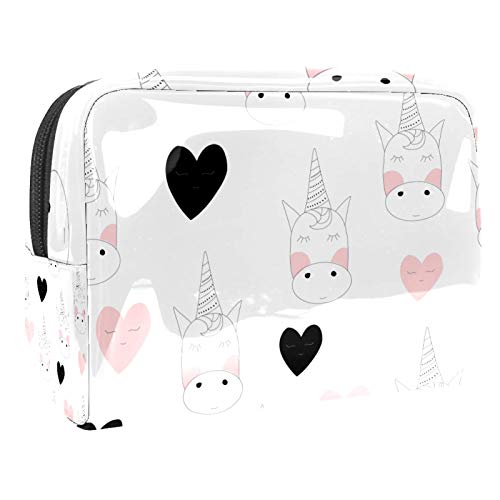 Bolsa de maquillaje portátil con cremallera, bolsa de aseo de viaje para mujer, práctica bolsa de almacenamiento cosmético, diseño de unicornio blanco