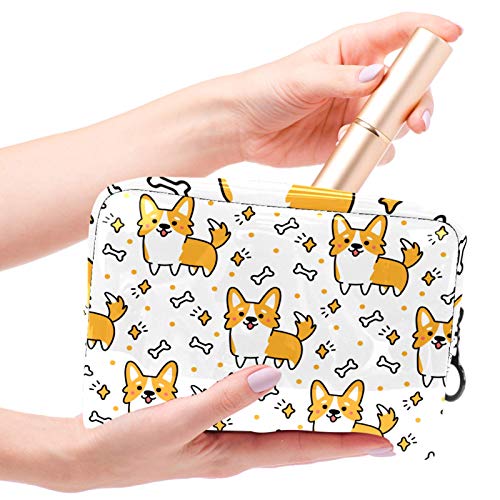 Bolsa de maquillaje portátil con cremallera, bolsa de aseo de viaje para mujeres, práctica bolsa de almacenamiento cosmética blanca Corgis