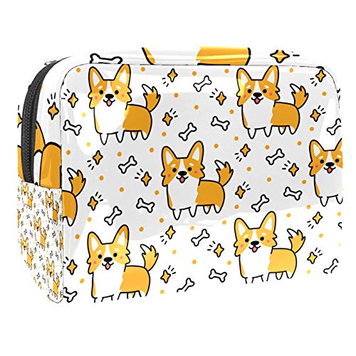 Bolsa de maquillaje portátil con cremallera, bolsa de aseo de viaje para mujeres, práctica bolsa de almacenamiento cosmética blanca Corgis