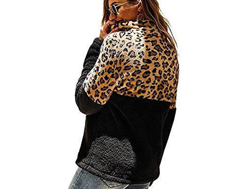 Boni caro Sudaderas de Forro Polar con Capucha para Mujer, Jersey de Manga Larga Cremallera con Bolsillos-Chaqueta de Felpa de Suéter Suelta, Abrigo Deportivo de İnvierno (Leopardo Negro, 40-42)