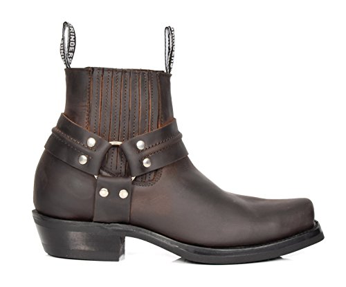 Botas Chelsea de Cuero Real de Estilo Vaquero Biker Ponerse Puntiagudo Zapatos 04RE-LO Marrón (EU 43)