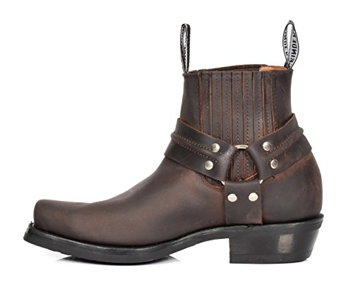 Botas Chelsea de Cuero Real de Estilo Vaquero Biker Ponerse Puntiagudo Zapatos 04RE-LO Marrón (EU 43)