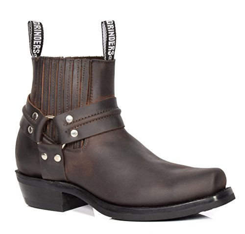 Botas Chelsea de Cuero Real de Estilo Vaquero Biker Ponerse Puntiagudo Zapatos 04RE-LO Marrón (EU 43)