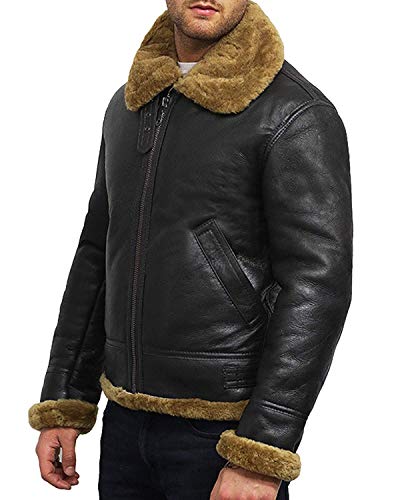 BRANDSLOCK Para Hombre del Aviador B3 Mundial 2 Guerra Real de Piel de Oveja de Piel de Oveja Chaqueta de Vuelo (M, Marron)