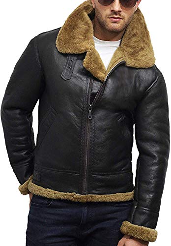 BRANDSLOCK Para Hombre del Aviador B3 Mundial 2 Guerra Real de Piel de Oveja de Piel de Oveja Chaqueta de Vuelo (M, Marron)