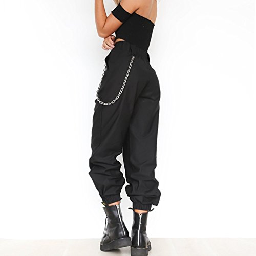 Byqny Mujer Pantalones Harem Sport Deportivos Sueltos De Color Sólido Pantalones De Cierre Cintura Alta Hip Hop Danza Negro S