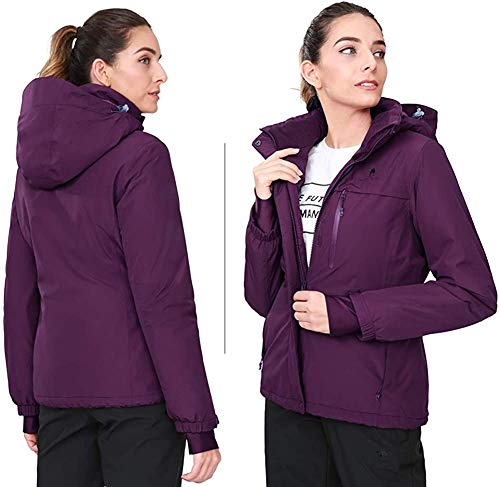 CAMEL CROWN Chaqueta Impermeable con Capucha para Mujer A Prueba de Viento Chaqueta de Esquí con Forro Polar Jacket Invierno para Montaña Acampada Viajes Snowboard Deportes