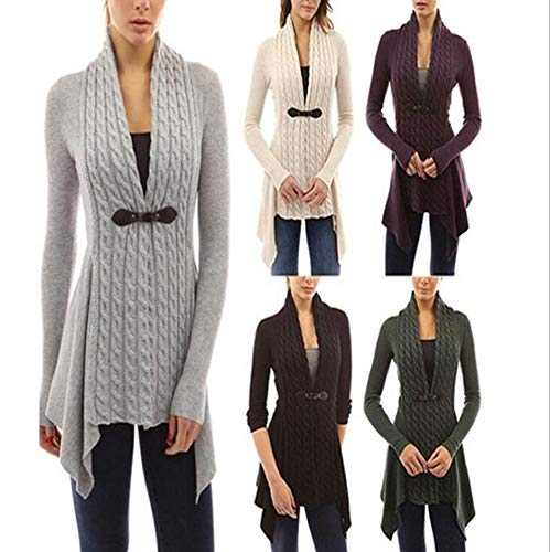 Cárdigan de botón de Empalme para Mujer Top de Manga Larga para Mujer Aran Cable Knit Grandad Cardigan