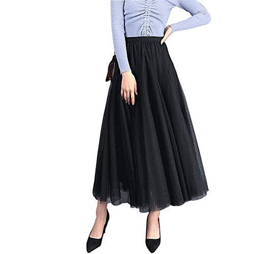 Carolilly Tulle Skirt Tutu Vintage Faldas para Mujer Tutu Ballet Under 50s Style Long Tulle Falda Mujer Rosa Negro