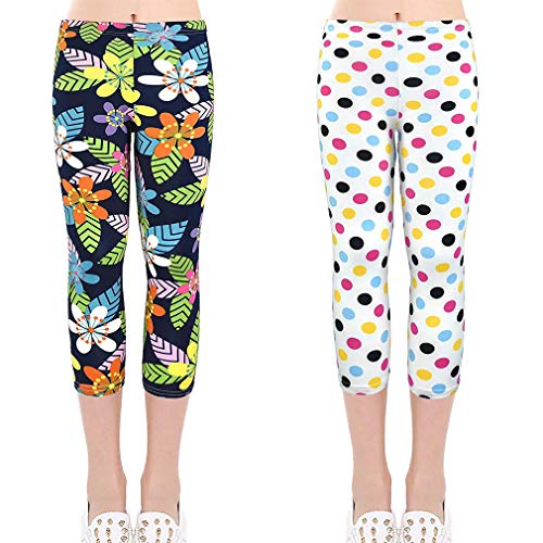 Ceguimos - Pack de 3 Unidades Leggins para Niña Chica Estampado de Flores - 3/4 Largos, Color A, 5 Años