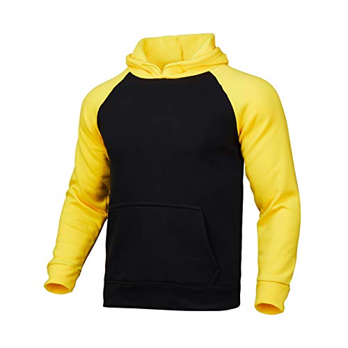 Chándal de Hombre 2 Piezas Ropa de Deporte Top Sudadera de Manga Larga con Capucha Pantalones Largos con Cinturón y Bolsillos Traje Deportivo Informal para Correr Entrenamiento (Amarillo, XXL)