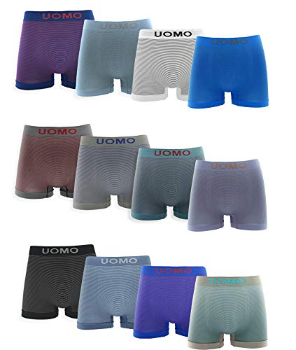 Channo Pack de 12 - Calzoncillos Boxer Lycra sin Costuras con Rayas horizontales (L)